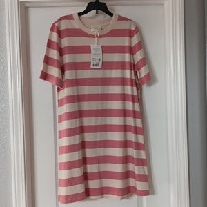 Sezane Pink and Cream Parason Stripes Selina Dress Size Large New With Tags